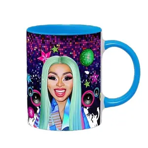 Hip Hop Mug Shots Classic Caricature Ceramic Mug with Color Handle/Rim