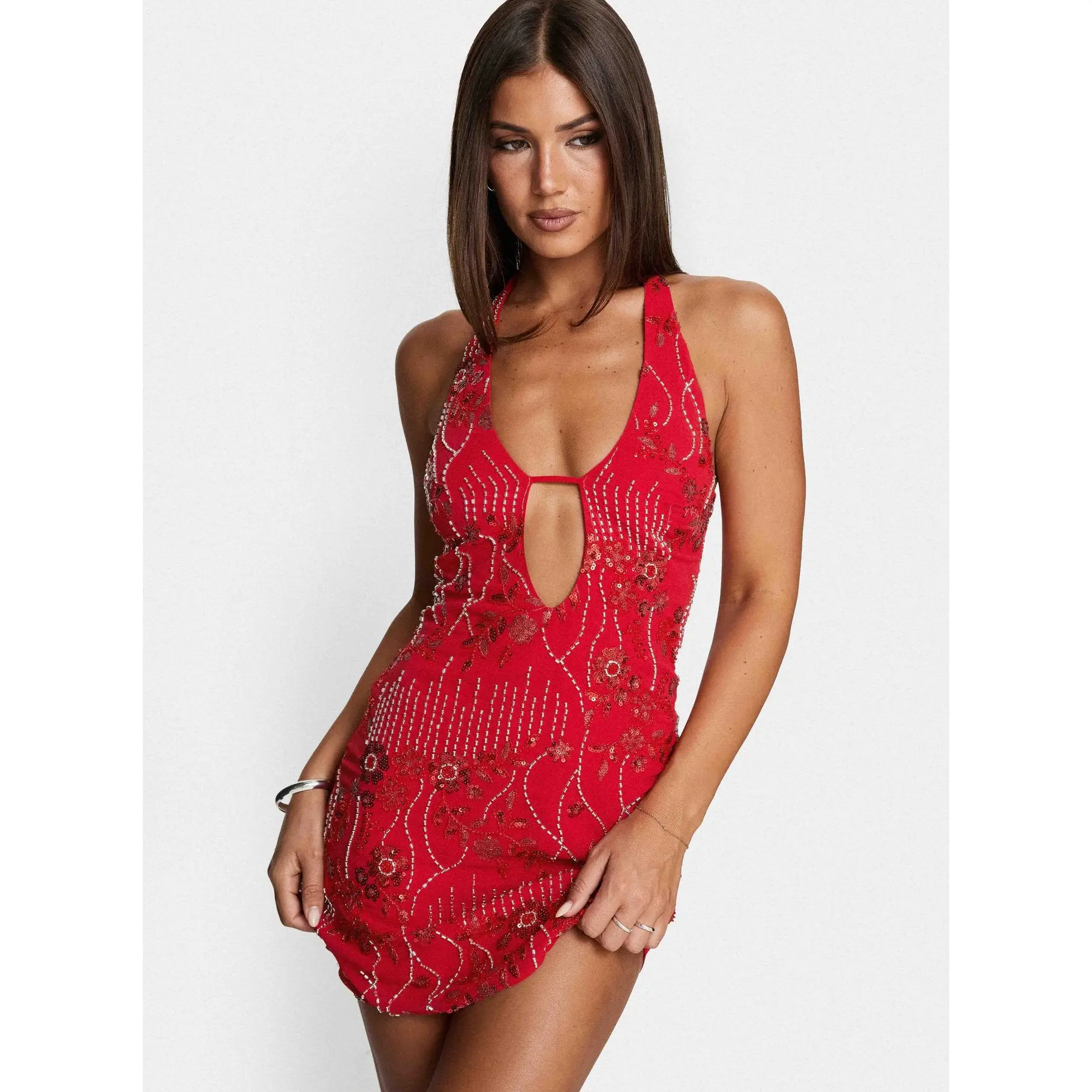 Telenova Halter Mini Dress Red