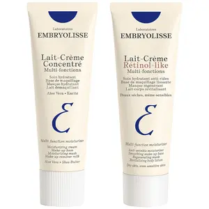 Embryolisse Lait-Crème Concentré & Lait-Crème Retinol-Like Bundle - Multifunction Moisturizer & Anti-Aging Face Cream Duo - 2.54 Fl Oz Each, Hydrating, Comfort, Cleansing, Moisturizing, Gentle, Skincare, Moisture, Skin repair, Hydrate