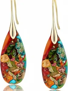 Natural Healing Stone Fishhoop Dangle Drop Earrings Statement Gold silver earrings