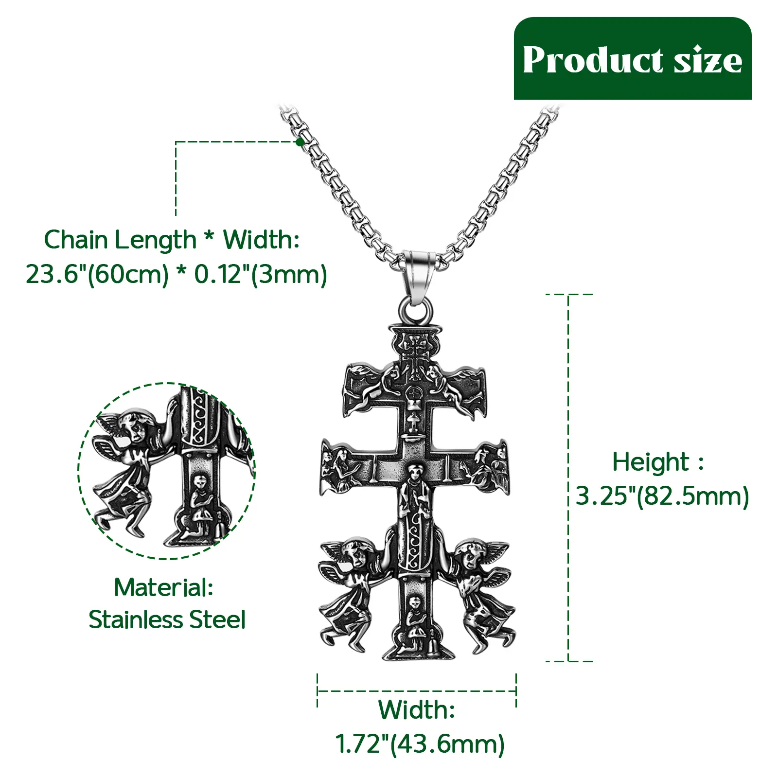 OIDEA Stainless Steel Caravaca Cross Necklace - Crucifix, Cross Drop, Smooth Metal, Religious-Themed, Protective Pendant Jewelry for Men, Catholic Christian Faith Amulet Gift, Crucifix Necklaces, Cross Drop Necklaces