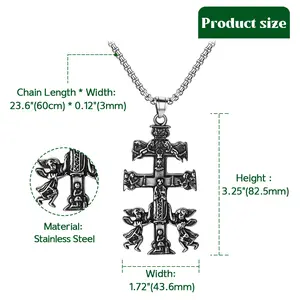 OIDEA Stainless Steel Caravaca Cross Necklace - Crucifix, Cross Drop, Smooth Metal, Religious-Themed, Protective Pendant Jewelry for Men, Catholic Christian Faith Amulet Gift, Crucifix Necklaces, Cross Drop Necklaces