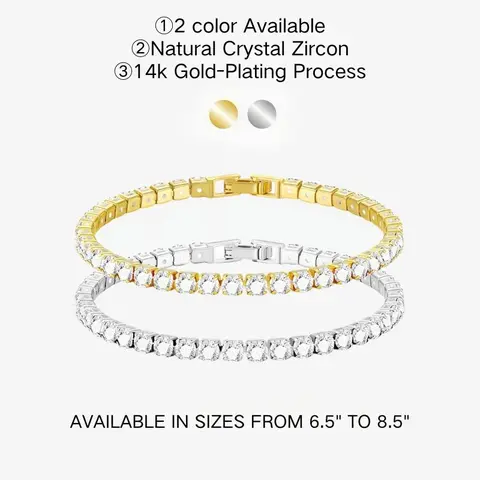 Women's 4mm Gold-Plated Cubic Zirconia Tennis Bracelet - 6.5in Alloy Base, Exquisite Trendy Bracelet, Simple Chain, Luxe Shine, Rhinestone Decor, Birthday Gift Jewelry for Daily Wear