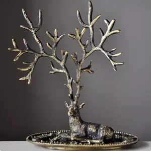 Bronze Deer Antler Jewelry Stand Retro Metal Organizer Nordic Luxury Earring Display Industrial Bedroom Decor