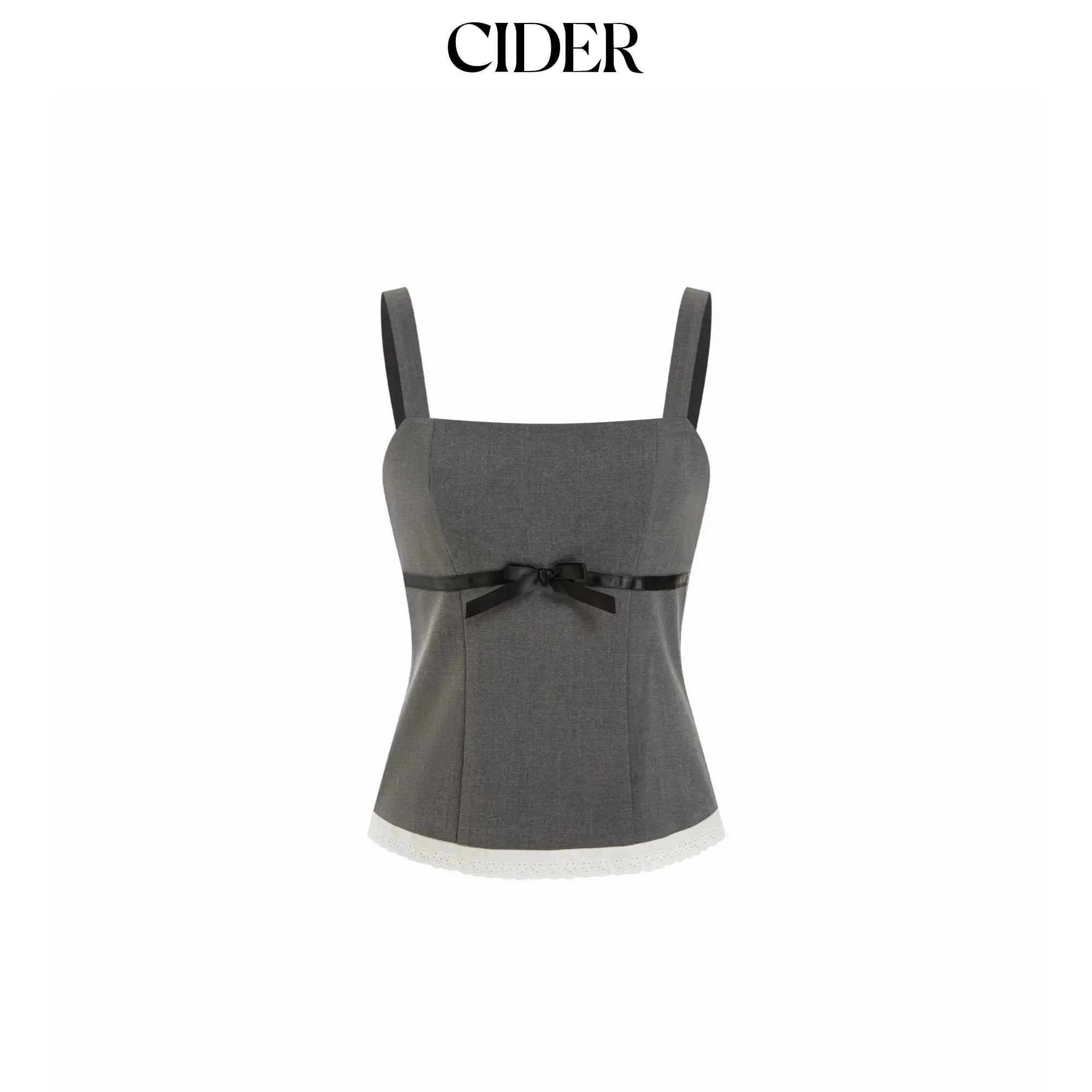 Cider Square Neck Bowknot Lace Trim Crop Top