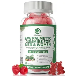 Saw Palmetto for Men & Women, 15 in 1 Saw Palmetto Extract Gummies with Pumpkin Seed Oil, Prostate Health Supplements for Men, Advanced DHT Blocker, Hair & Urinary Health Support, 60 CT
