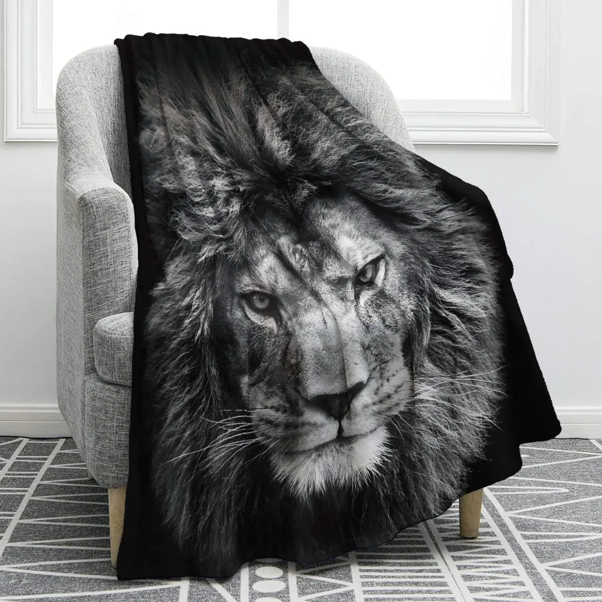 Throw Contemporary Style Digital Printed Jungle Lion Flannel Blanket for Couch Bed Sofa Comfy Warm blankets Gifts all season Father's Day Children's Day Thanksgiving holiday gifts for family and children