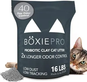 Boxie Probiotic Cat Litter, 40 Day Odor Control, Clumping Clay Kitty Litter, Odor Eliminating Probiotics, Dust-Free, No Fragrances No Fillers, 16 lb