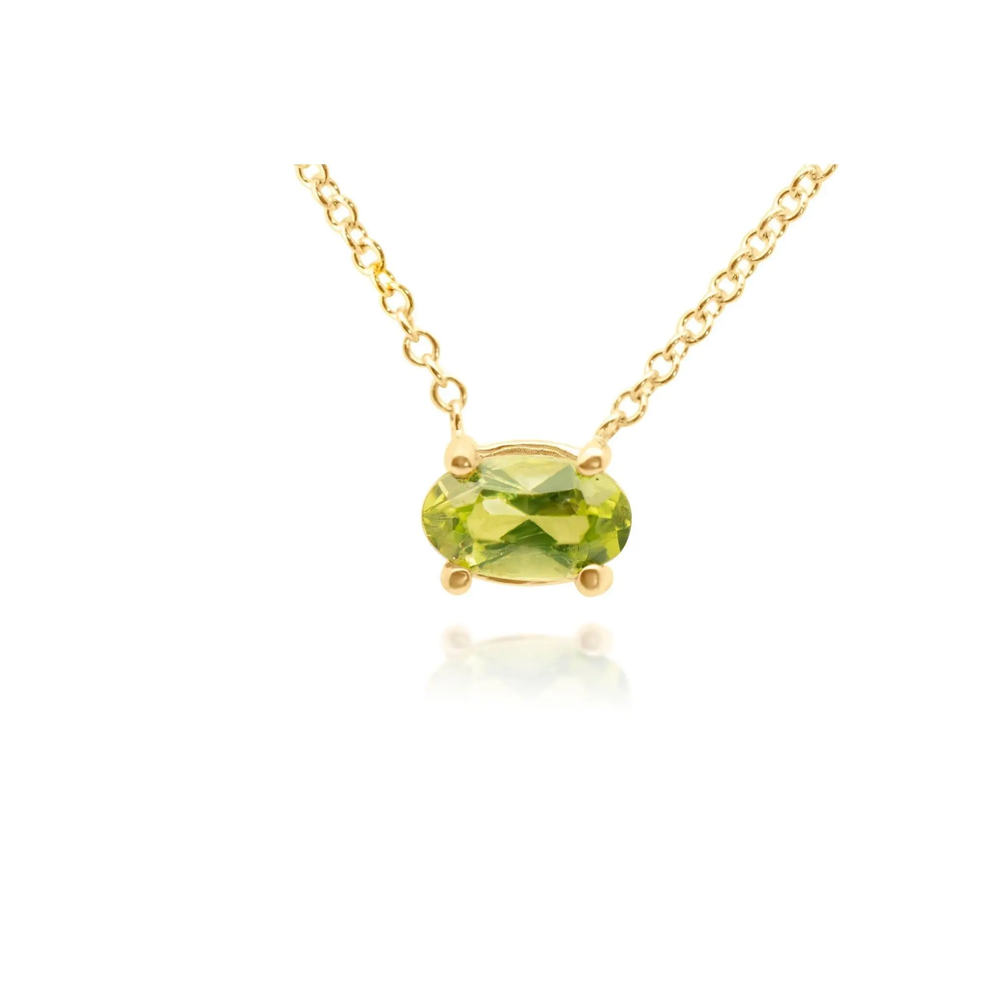 14k Gold Green Oval Peridot Necklace