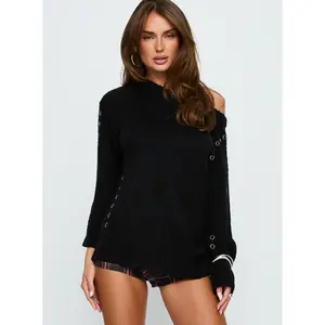 Esenia Eyelet Detail Knit Sweater Black / Silver