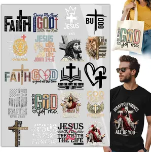 Christian DTF Heat Transfer Designs Bundle (20 PCS) – Faith Jesus Cross Iron-On Transfers for T-Shirts, Religious DIY Heat Press Transfers for Clothing, Tote Bags & Fabric