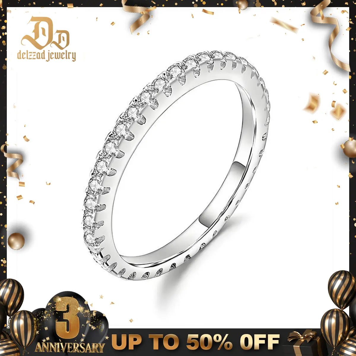 Delzzad S925 Eternity Ring Band Lab-Created Moissanite Wedding Ring Moissanite Jewelry Perfect Christmas Gift