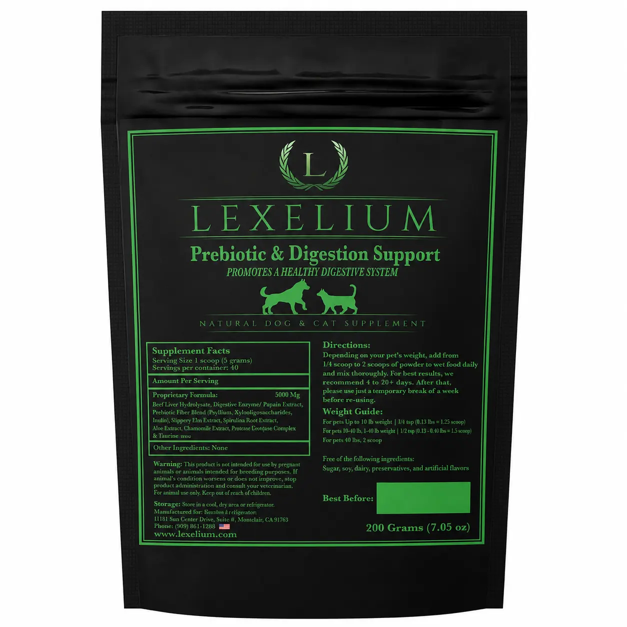 Lexelium Prebiotic & Digestion Support – Digestive Health Supplement for Dogs & Cats with Prebiotics, Digestive Enzymes, Beef Liver Hydrolysate, Aloe Vera & Chamomile – Supports Healthy Gut, Digestion & Nutrient Absorption