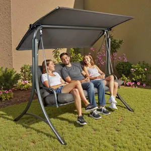 SUNJOY 3-Seat Italian-Made Patio Swing Chair with Adjustable Canopy and 4" Cushions – Gray