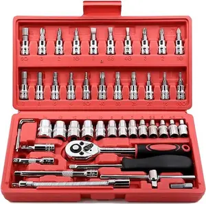 46 Pieces 1/4 inch Drive Socket Ratchet Wrench Set, with Bit Socket Set Metric and Extension Bar for Auto Repairing and Household, with Storage Case