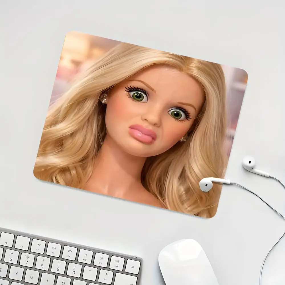 Funny Pouting Blonde Wavy Hair Doll Meme Square Gaming Mouse Pad, Made for Gaming, Non-Slip Smooth Surface, Ideal for PC, Laptop, Office Desk, Perfect Gift, Desktop Accessory, Mouse Pads For Desk, Non Slip Mousepad