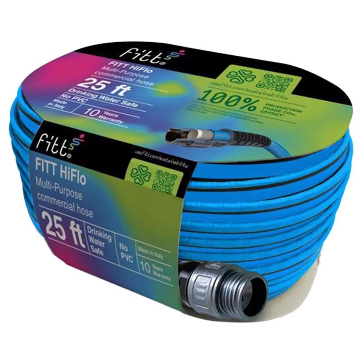 212 MAIN Fitt 7019305 25 ft. Compact Outdoor High Flow Rate Hybrid Polymer Kink-Resistant Abrasion-Resistant Medium-Duty Commercial-Grade Lightweight Garden Hose, Black & Blue, Abrasion Res.