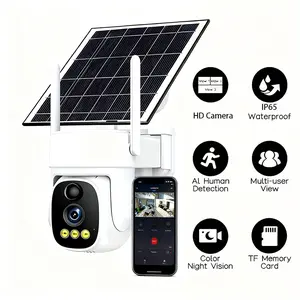 1/2 pcs Solar Powered Wireless Outdoor Security Camera, 2.4G/5GHz WiFi PTZ Camera (with battery power), 360 ° °   Panoramic home security camera, featuring color night vision, spotlight alarm, two-way audio functionality, and can be used all year round