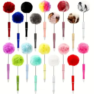 18 fluffy bead pens, 18 color fuzzy plastic bead ballpoint pens with multi-color bead writing, suitable for DIY craft office supplies