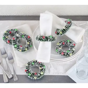 Set of 6 Bottlebrush Napkin Rings with Ornaments by Valerie