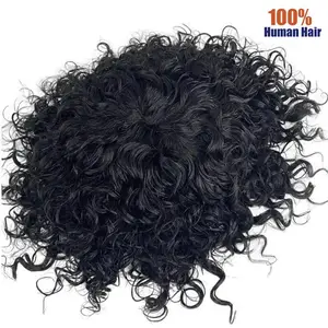 Toupee Hair Men Mono Lace with PU Around Kinky Curly Human Hair System Men's Wig Male Hair Replacement Mens Toupee hair toppers for men Natural Black