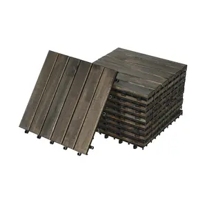12x12 in Acacia Wood Interlocking Deck Tiles, Striped Dark Brown Square Outdoor Flooring (10/30 Multiple Packs) - Weatherproof Hardwood for Patio, Easy-Install DIY WPC Co-Extrusion Decking Module