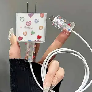 3-Piece Transparent Heart Design Charger Case, Compatible with iPhone 17/17 Pro Max/air/16/15/14/13/12/11, 20w Charger & Cable Protector