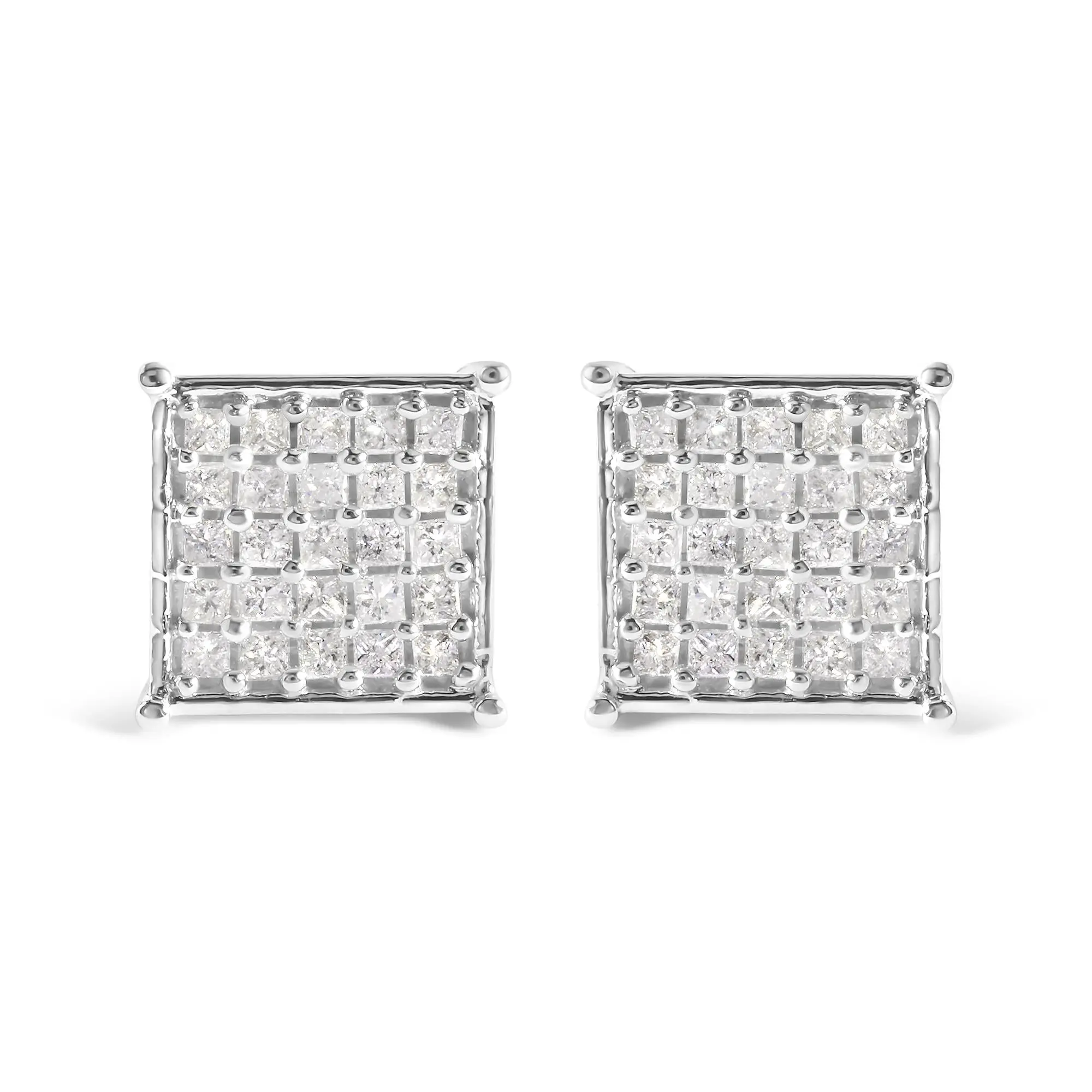 10K White Gold 3/4 Cttw Princess Diamond Composite Stud Earrings (I-J Color, I1-I2 Clarity)