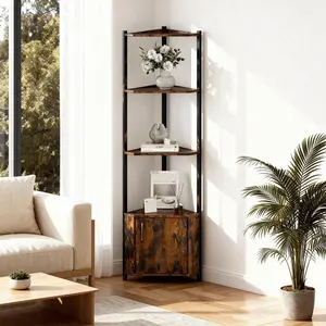 5 Tier Corner Shelf Stand, for Bedroom & Living Room, Industrial Corner Bookshelf with Easy Assembly, Space-Saving Storage Shelves for Home Office, Kitchen, Bathroom