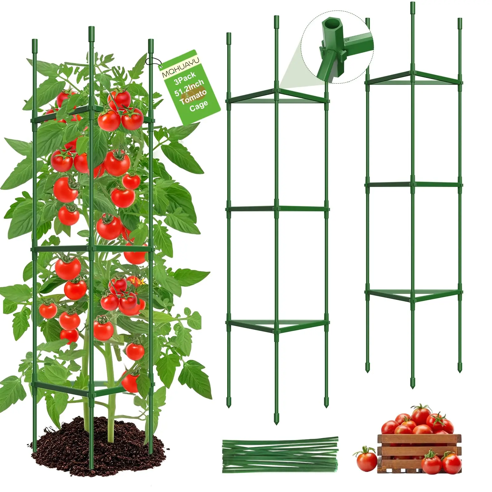 3 Pack Tomato Cages for Garden,Up to 51.2Inch Tomato Cage Trellis-Upgraded Hexagon Connector,Heavy Duty Adjustable Tomato Stake Support for Raised Garden Bed