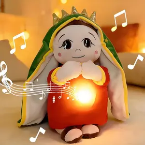 Jesus Virgin Mary Music Soothing Breathing Dolls Jesus Plush Toy Sleep Companion Toy Sound and Light Doll Holiday Gifts for Girl