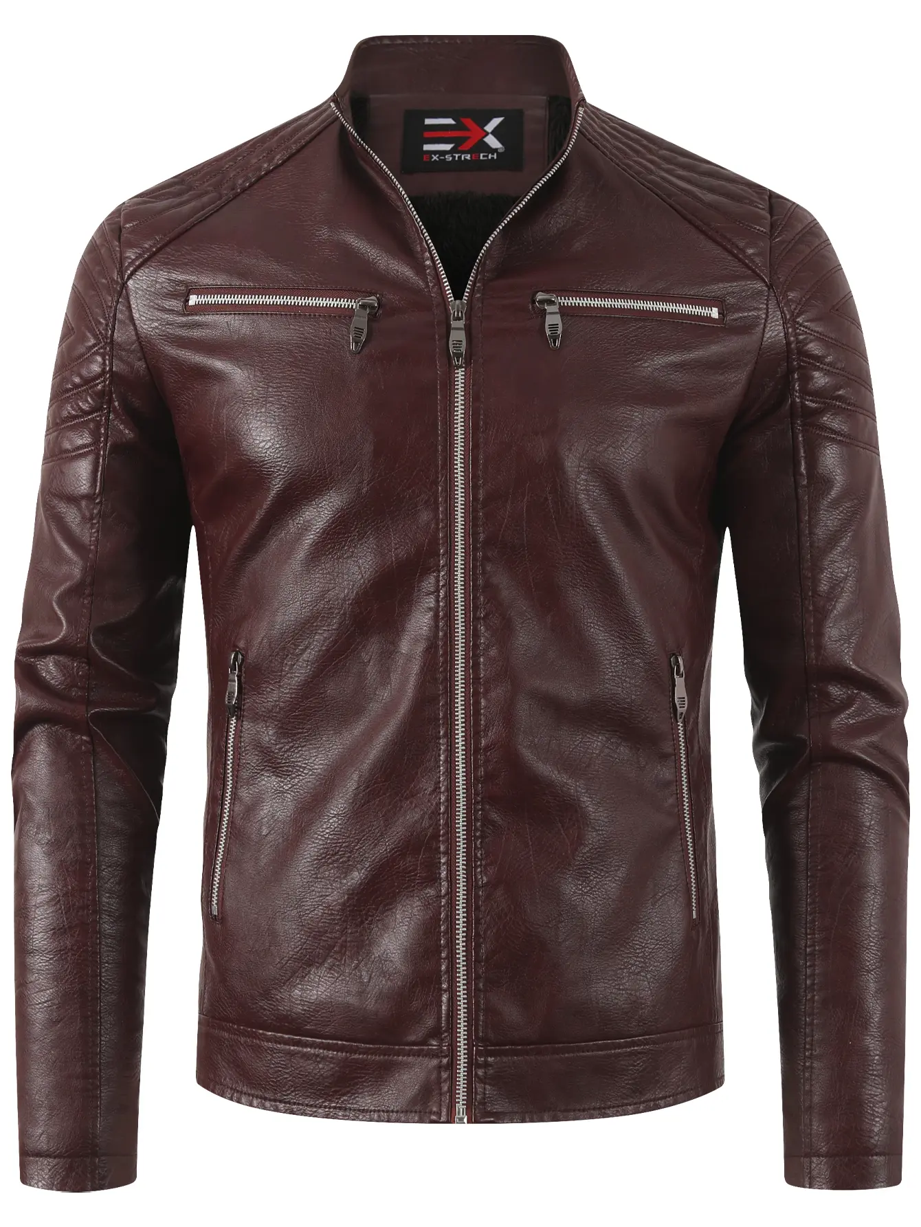 Men's Vintage Stand Collar Biker Jacket, Slim Fit Zip Up Motorcycle Jacket with Multiple Pockets, Casual Streetwear Outerwear