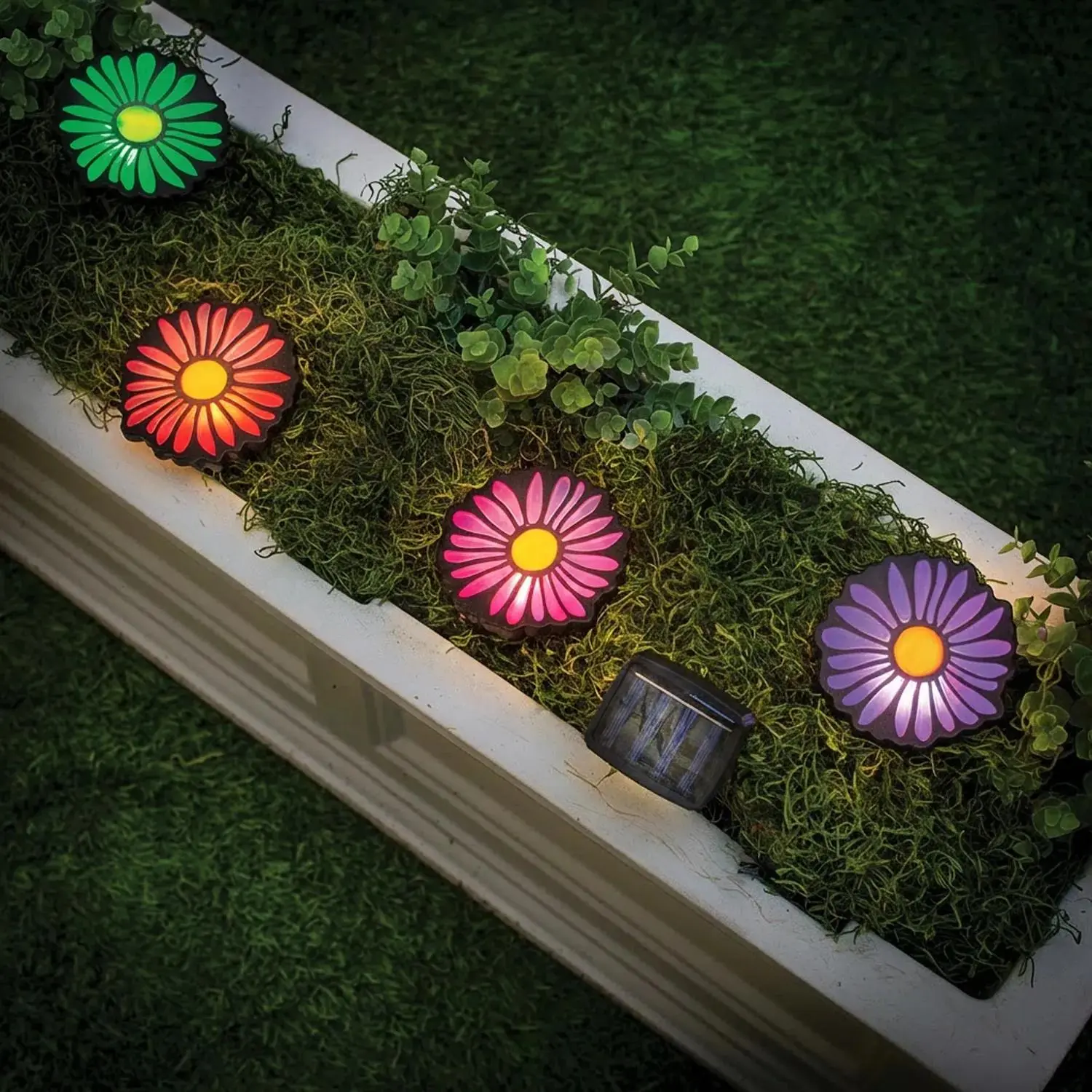4 1/4" Bright Color Solar-Powered Flower Garden Stakes Set