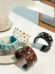 Fashionable Gradient Resin Bracelet Set for Women, Bold Resin Beaded Bracelets, Unique Acrylic Bangles, Perfect for Holidays and Daily Wear