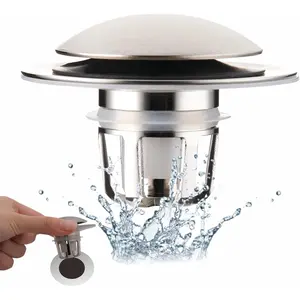 Brushed Nickel Bathroom Sink Stopper Replacement, Wellup Universal 2-in-1 Bathroom Sink Drain Stopper for 1 1/8"-1 1/2" Sink Drain Hole, Pop Up Sink Stopper Strainer with Hair Catcher