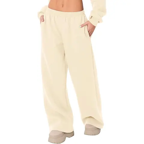 LOMON Women's Low-Rise Wide-Leg Fleece Baggy Sweatpants - Comfy Fleece Bottoms with Pockets, Chic Casual Streetwear, All Season Loose Casual Pants for Teens (2025 Fall Style)