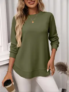 Women's Fall Winter Loose-Fit Solid Color Waffle Knit Long Sleeve Casual Top, Versatile Plain Sweater for Daily Wear Knitwear