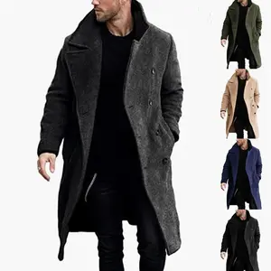 2023 Autumn Winter Men's Long Woolen Coat European Version Double-Breasted Wool Trench Jacket Multi-Color Multi-Size Available