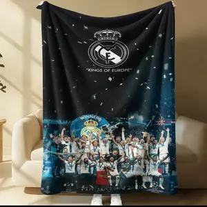 Real Madrid CF Kings of Europe Blanket (1 Piece), Multiple Designs Including Mbappé & Stadium Editions, Soft Fleece Throw for Sofa, Bed & Fan Cave, Perfect Gift for Soccer Fans
