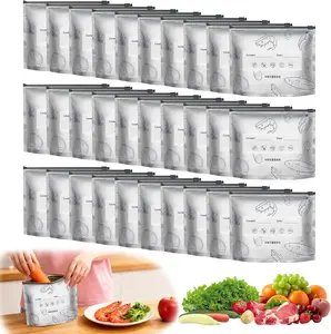 30 Pcs Reusable Aluminum Foil Sealable Storage Bags, 2026 New Stand Up Foil Sealable Bags with Label and Zip Lock, for Vegetable Fruit Meat Kitchen Organization