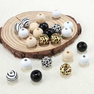45pcs Mixed Color Leopard Zebra Print Wood Beads Set, DIY Handmade Jewelry Making, Bracelet Necklace Craft Supplies, Hole Drilled Wooden Beads, Bead Assortment