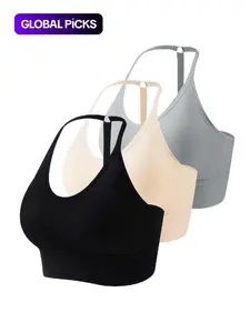 3pcs/5pcs Women's Halter Bra Set, Detachable Pads, Adjustable Y-Strap, Seamless Comfort, Wireless Full Coverage, Sporty Style