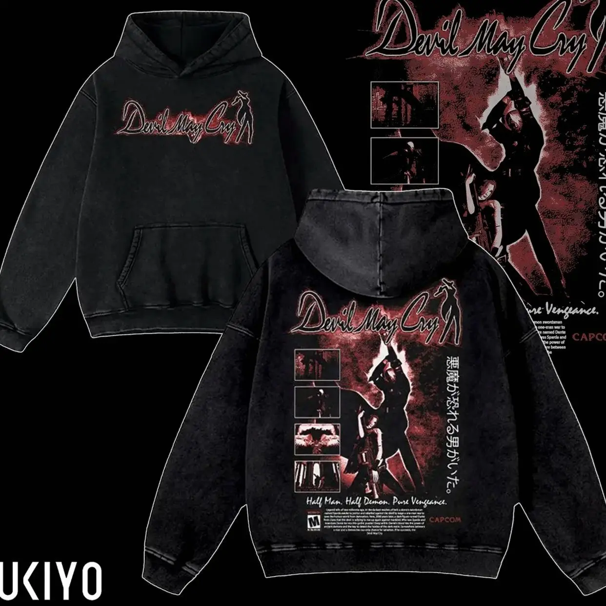 Devil May Cry Dante Hoodie Sweatshirt T-Shirt Vintage Washed Heavyweight Fleece Graphic Sweatshirt Anime Game Printed Oversized Pullover Gamer Apparel Gift S1B