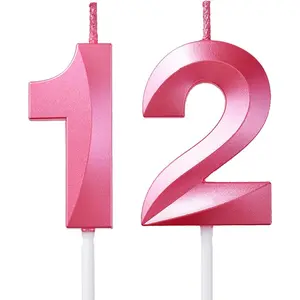 21st & 12th Birthday Candles,Pink Number 21 & 12 Cake Toppers for Birthday Decorations Party Decoration (Pink), XN12021