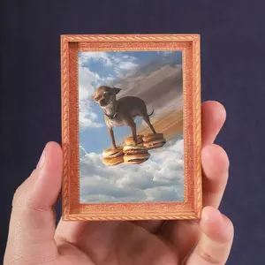 1PC Fun Dog Fridge Magnet, Mini Photo Frame Refrigerator Magnet, Burger and Dog Elements, Nice Home Decoration Gift, Fun Kitchen Accessory, Magnetic