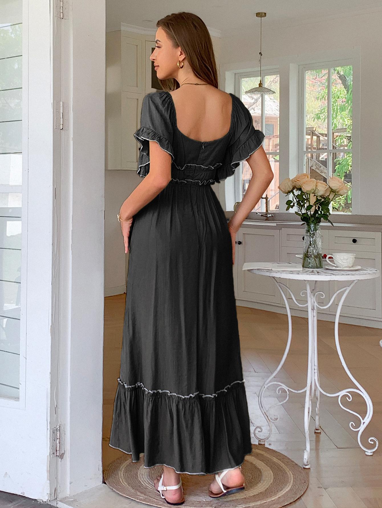 European And American Leisure Vacation Style Stringy Selvedge Short Sleeve Dress