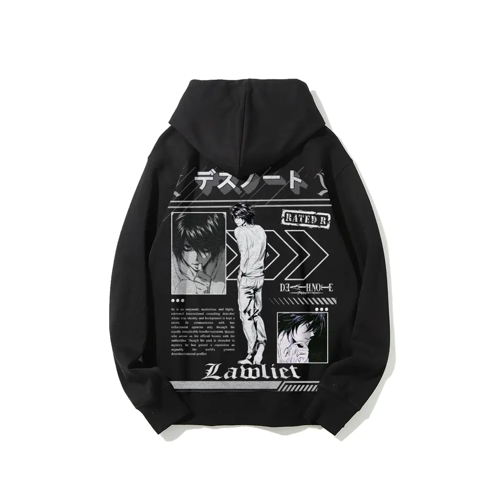 Death Note L Lawliet Anime 100% Cotton Long Sleeve Hoodie Pullover, Menswear Tops Sweatshirts, Unisex Fashion Casual Streetwear with Eco-friendly Hot Stamping Print, Couple Gift, Casual Hoodies & Sweatshirts