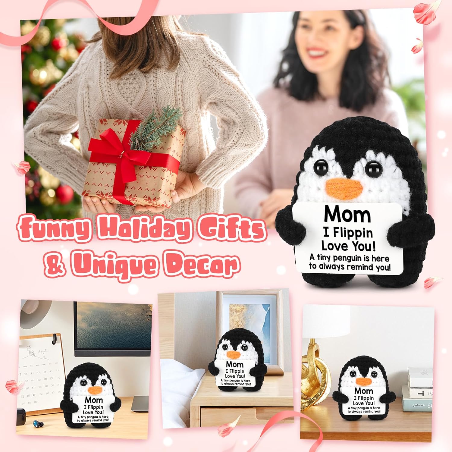 Mother's Day Birthday Gifts for Mom from Daughter Son, Handmade Crochet Mini Penguin Mom Gifts for Birthday Mama Mother in Law Bonus Step, Funny I Love You Stocking Stuffers for Moms Small Cute Decor valentines day gifts Mother's Day gifts tiktokshopsprin