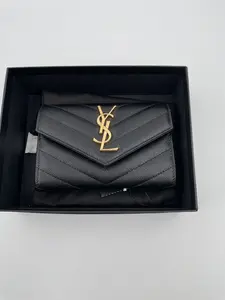 Pre-owned Yves Saint Laurent LEATHER WALLET CAVIAR BLACK GOLD WALLET