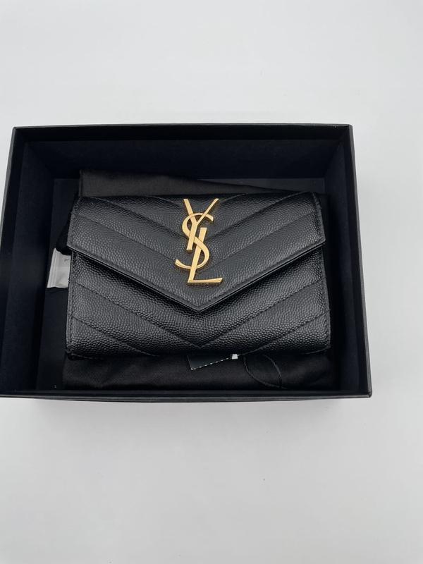 Pre-owned Yves Saint Laurent LEATHER WALLET CAVIAR BLACK GOLD WALLET